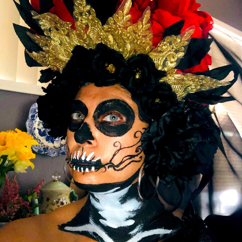 Day of the Dead headpiece Red, black, and gold